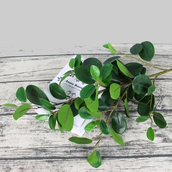 

Hot Sales Simulation Banyan Tree Branch Plastic Ornament Leaves round Leaf rong da Branch Top Grade Artificial Decorative Fake T