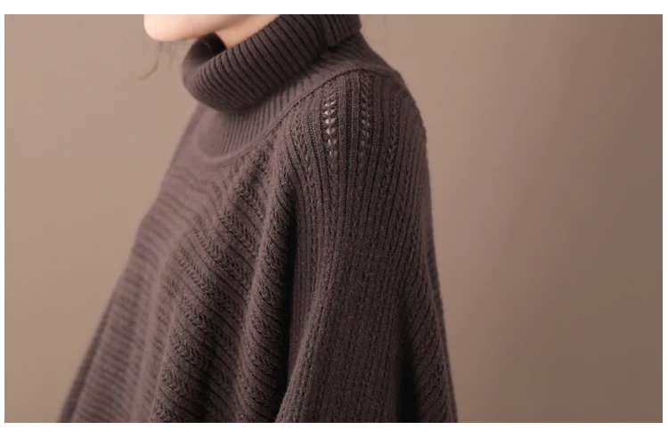 Новые женские осенние и зимние размера плюс в Корейском стиле верхняя одежда литературный ретро разрез шить с высоким воротом свободный свитер футболка