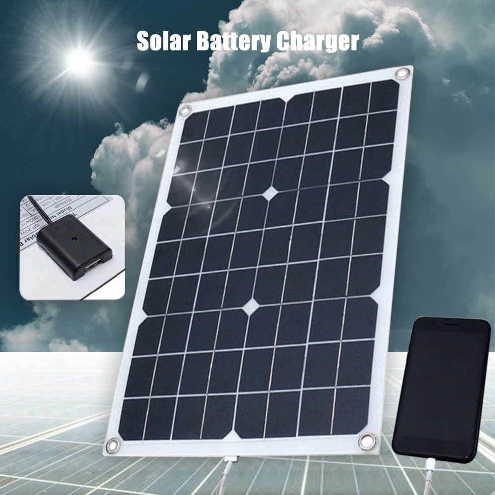 

10W 20W USB Solar Panel Monocrystalline Silicon Solar Cell DIY Waterproof Camping Solar Charger