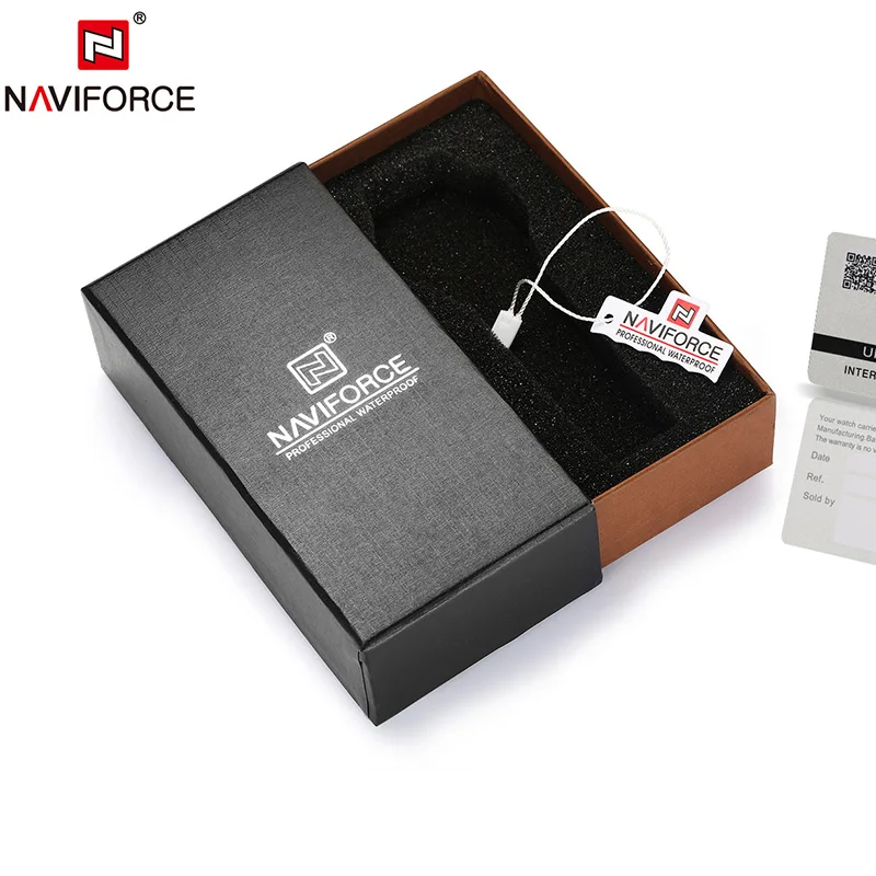 Модные квадратные часы NAVIFORCE для мужчин и женщин в подарочной коробке, жесткий материал карты он будет отправлен с часы Naviforce - Цвет: Черный