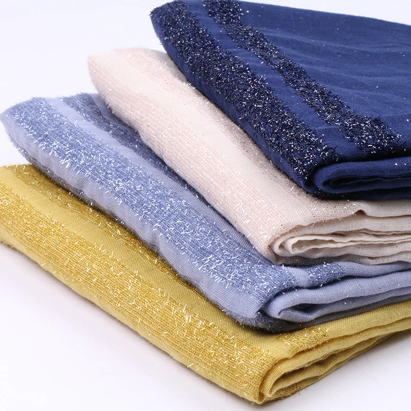 Glitter stripe hijab scarf shimmer cotton shawls muslim fringed shawls wraps fashion headband scarves 10pcs/lot