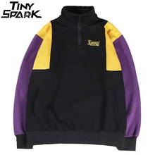 Харадзюку, свитер с цветными блоками, пуловер, уличная одежда для мужчин, хип-хоп, Ретро стиль, худи на молнии, хлопок, флис, зима, осень, Hispter