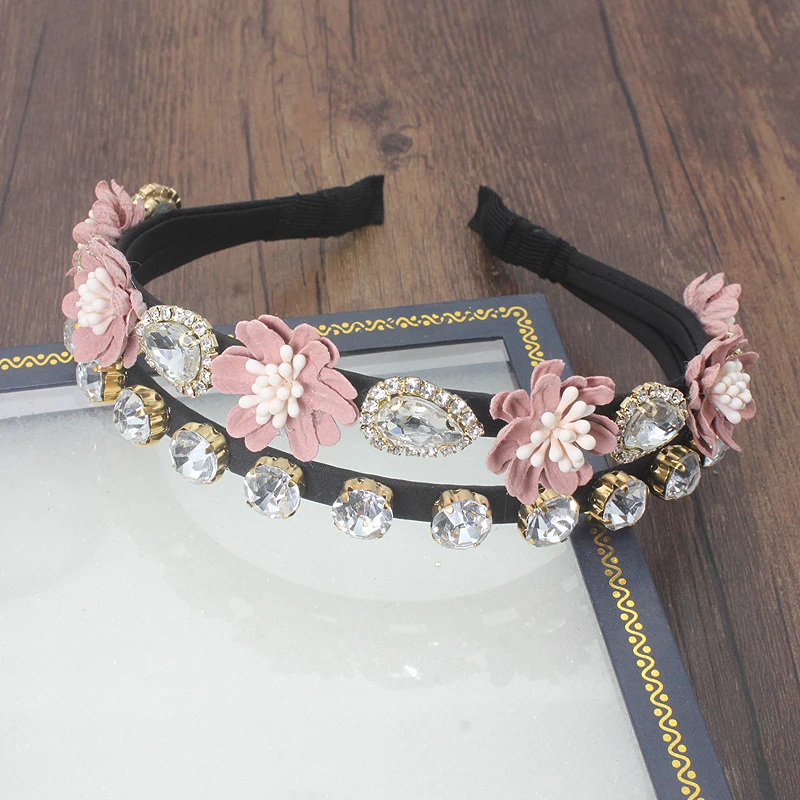 

Baroque Rhinestone Double Headband Korean Flower Version Of The Trend Headband Two Layers Full Of Geek Temperament Headband