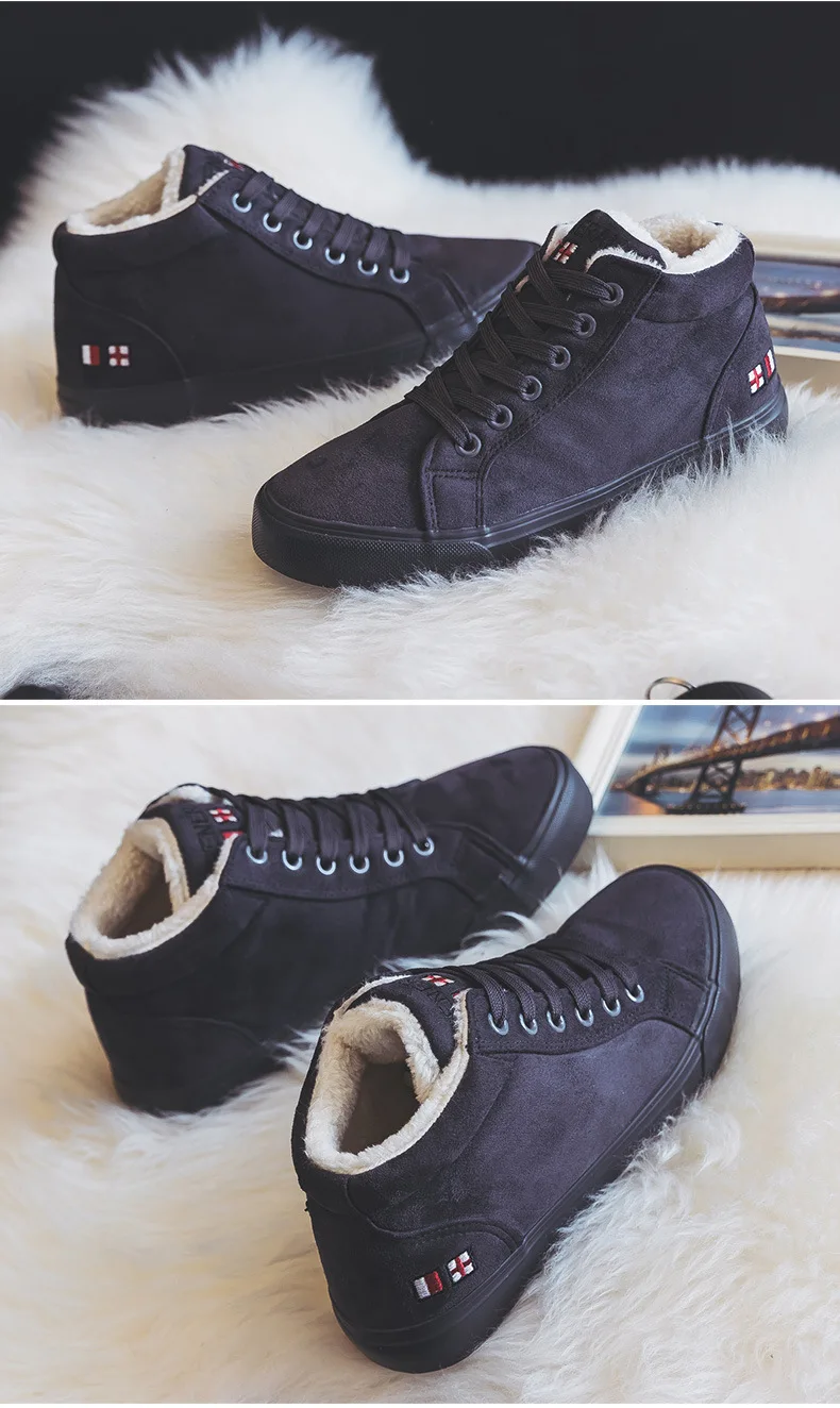 Winter Shoes Girls Students Casual Shoes Plush Lining Pure Color Fur Lined Winter New All Match Ankle High Sneakers 35-40