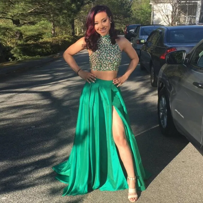 Falda larga de satén abertura alta para mujer, falda larga de satén con cremallera, longitud hasta el suelo, fiesta, personalizada, color verde, envío gratis AliExpress Ropa de mujer