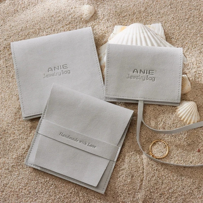 Wholesale 500pcs/lot Jewelry Pouches Suede Microfiber Small Jewelry Bags Custom Logo Printed Custom Necklace Earrings Packaging