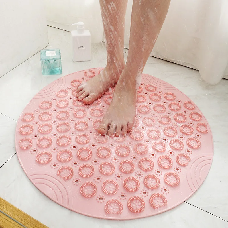 

3 colors environmentally friendly PVC round bathroom mat Household shower room hydrophobic suction cup mat Bathroom massage mat