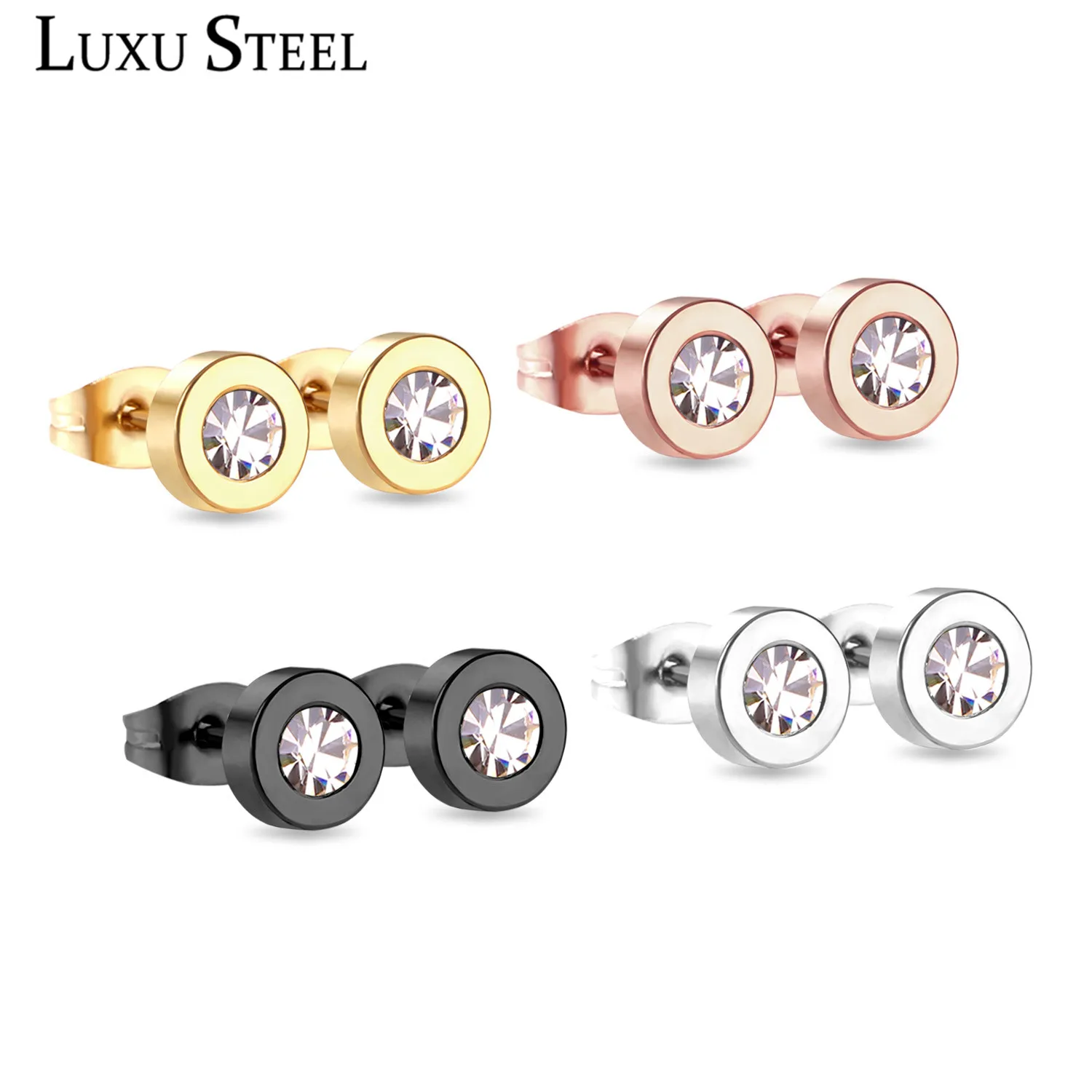 

LUXUSTEEL Zircon Earrings Wholesale Price 4pair Stainless Steel Anti-allergy Earrings Sets Gold Color Round Brinco Party Wedding