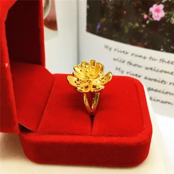 

Fashion Sand Gold 14K Ring for Women Wedding Anniversary Jewelry Delicate Lotus Yellow Gold Ring Adjustable Flower Gold Ring