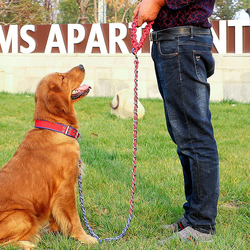 

Large anti bite dog chain large dog traction rope medium and large dog golden hair Samoye husky leather dog collar dog collars