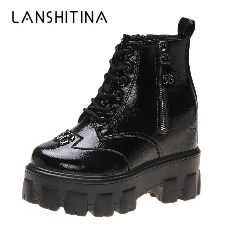 Женские ботильоны коллекция 2019 года ботинки на платформе со шнуровкой толстой