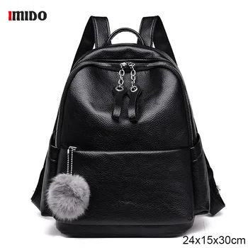 

2020 Trend Women's Small Black Solid PU Leather Backpack for School Girls Ladies Gray Rucksack Purse Female Travel Shoulder Bags