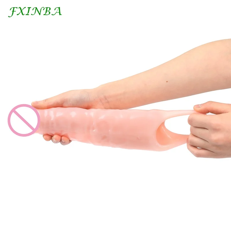 FXINBA New 14 28cm Realistic Penis Extender Sleeve Reusable Condoms Adults Sex Toys For Men Delay