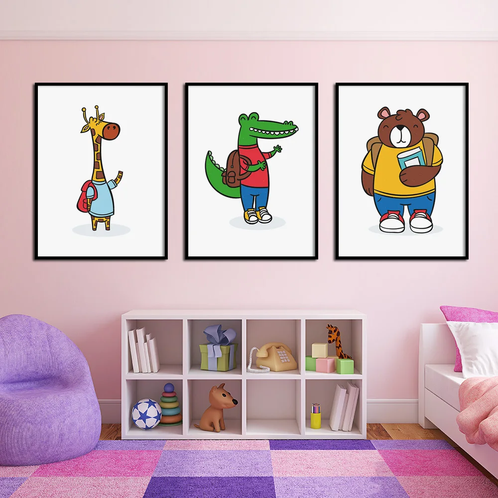 Милый жираф крокодил медведь обратно в школу настенная живопись холст