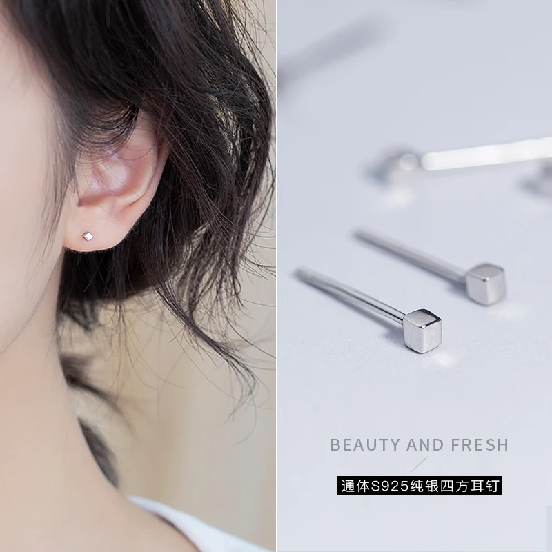 Минималистичные 925 пробы серебряные корейские серьги-гвоздики, нежные маленькие серьги в мелкую точку, спираль, пирсинг, подарки для девушек, модные ювелирные изделия