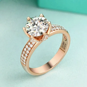 

1 Carat 18K Rose Gold Moissanite Diamond Ring Round Lotus Flower Women Wedding Party Engagement Anniversary Ring 1CT VVS D Color
