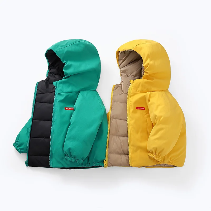 

Sale New Section Jacket Large Medium-sized Children Double-sided Edition Down Private Thickening Coat White Duck Unisex Hooded