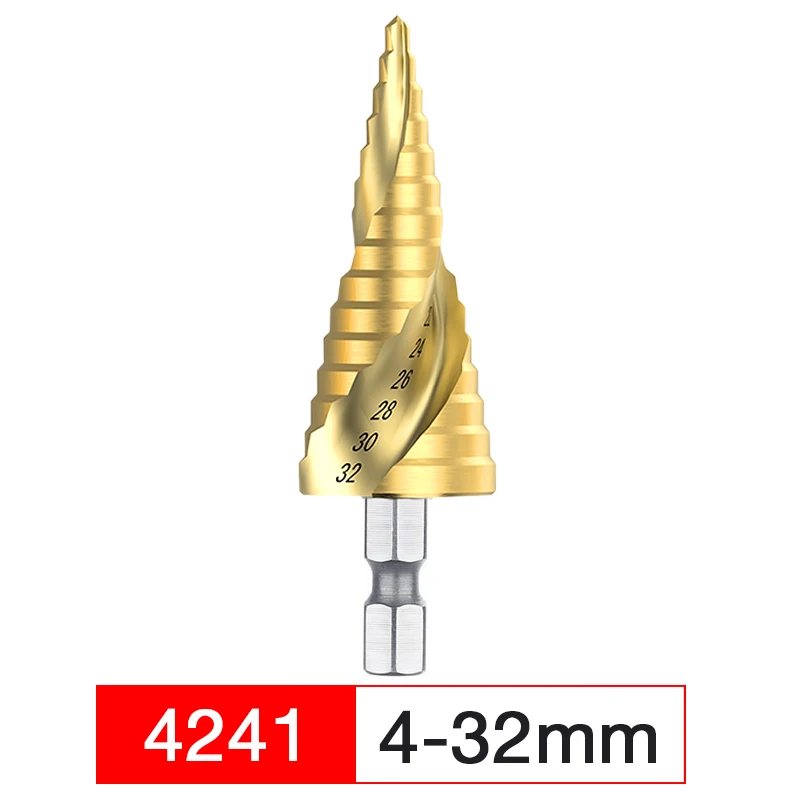 3 предмета, на возраст от 4 до 12 лет/20/32 мм сверла из быстрорежующей стали спиральная рифленая центровочное сверло карбида вольфрама с покрытием Алюминий Мини-дрель Титан шаг конус сверло по металлу - Цвет: 1PC 4-32