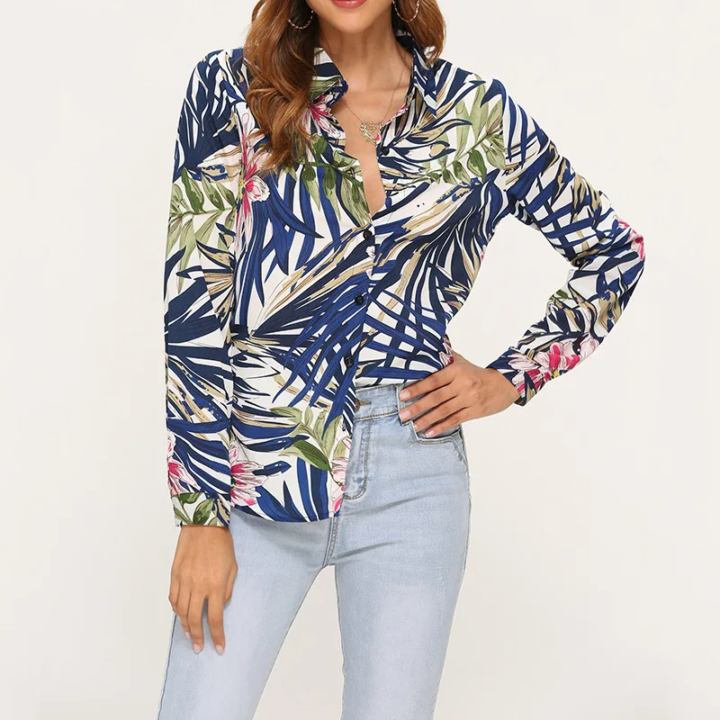 

2020 Women Long Sleeve Blouse Vintage Floral Print Blouse Shirts Casual Loose Office Turn Down Collar Shirt Tops Tunique Femme