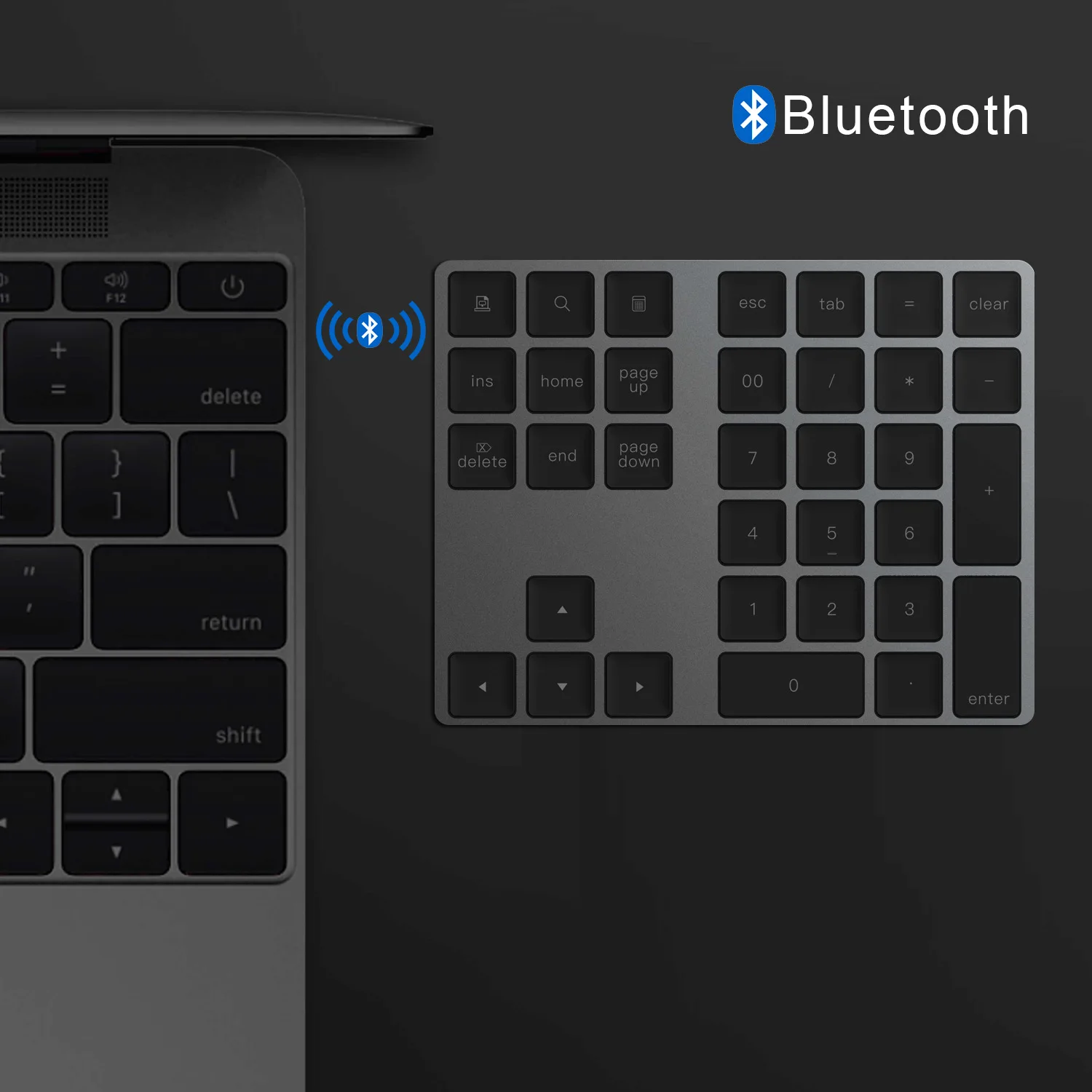 Aluminum Alloy Bluetooth Wireless Numeric Keyboard Rechargeable 34 Keys Mini Keypads for Windows Mac OS Android Laptop PC
