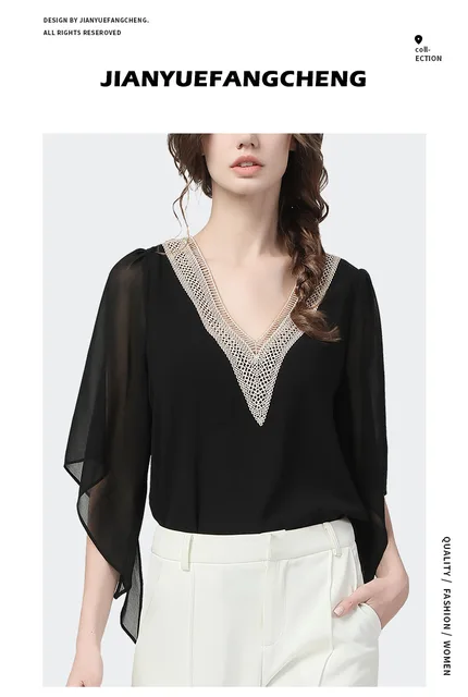black v neck chiffon top