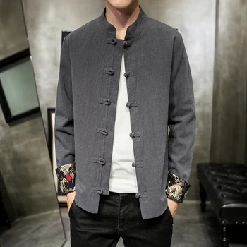 

M-5XL Plus Size Men Jackets Fashion Streetwear Vintage Linen Mens Stylish Coat Chinese Style Mandarin Collar Light Weight Coat