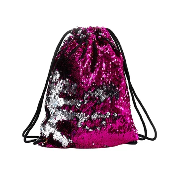 

Creative Drawstring Backpack Chic Backpack Portable Sequin Backpack Multipurpose Storage Pouch for Gym Sports Rosy