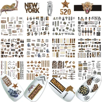 

12 Designs Leopard Letters Nail Sticker Sexy Animal Water Decals Slider Love Heart Tattoo Manicure Wrap Decoration LYBN1573-1584