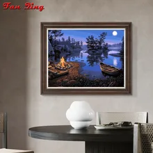  Diamond Painting Lake mooney boat Scenery 5D DIY Diamond Mosaic Landscape Full Square Round Diamond Embroidery Crafts Kit Decor 