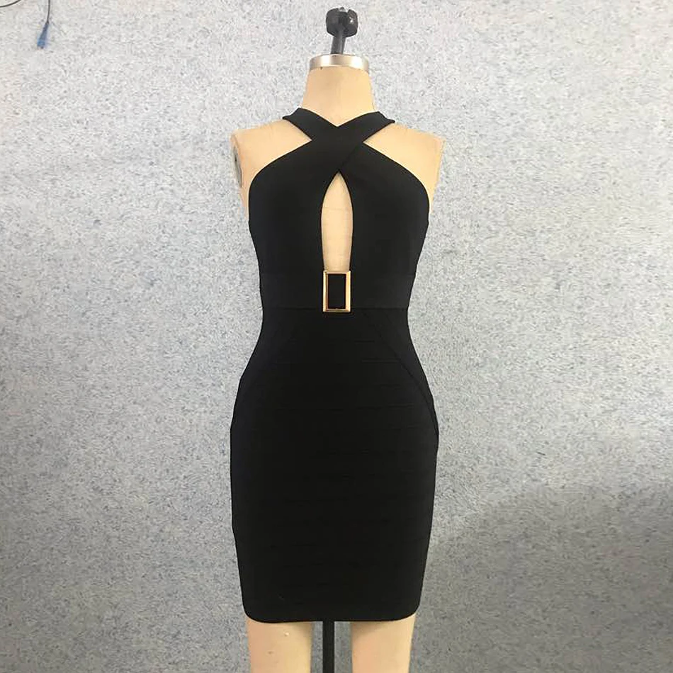Liser New Summer Women Dress Halter Neck Mini Black Bandage Dress Sexy Bodycon Elegant Club Celebrity Party Dresses Vestido - Цвет: Черный