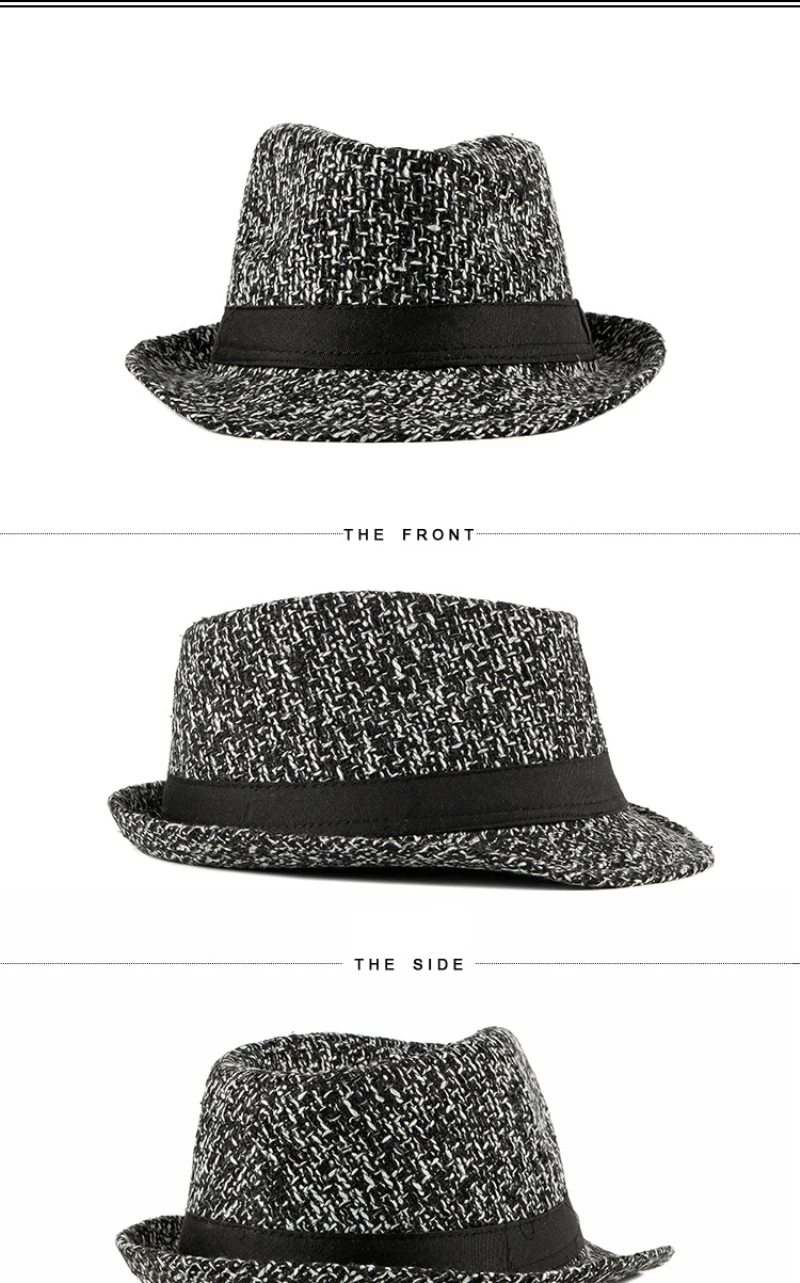 HT2752 Новая Осенняя Зимняя шерстяная шапка винтажная шапка для мужчин ретро трикотажная шапка Федора мужская дерби Трилби джазовая шляпа черная полоса Мужские фетровые шляпы