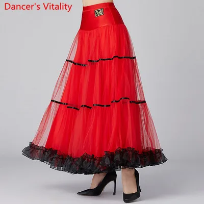 Only Skirt as Photo Современный танцевальный сетчатый большой пеньюар длинная юбка для бальных танцев национальный стандарт вальс Джаз танцы Конкурс представление наряды - Цвет: Only Skirt as Photo