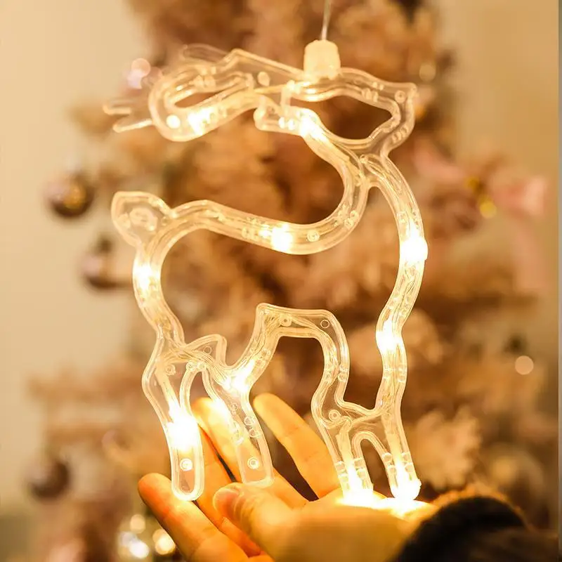 Светодиодный светильник на Рождество с питанием от аккумулятора, Рождественская елка, лось, снеговик, люстра, для помещений и улицы, стеклянный светильник на присоске s