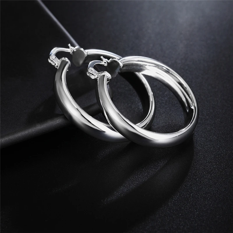 Orecchini A Cerchio Lisci Grandi In Argento Sterling 925 - DOTEFFIL - Gioielli Rotondi Vintage
