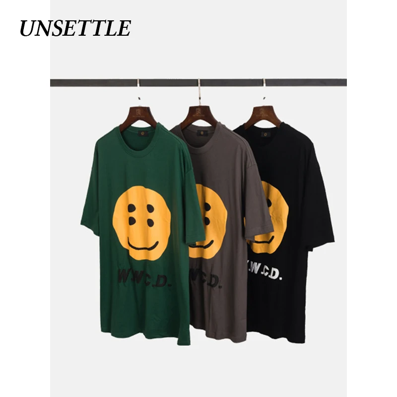 UNSETTLE 2020SS Harajuku мужские/женские уличные футболки с забавным принтом смайлик