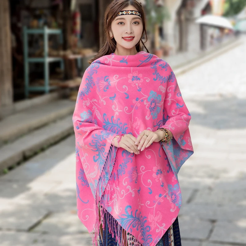  Oversize 140*140cm Floral Printing Square Blankets Russian Women Wedding Scarf Retro Style Cashmere