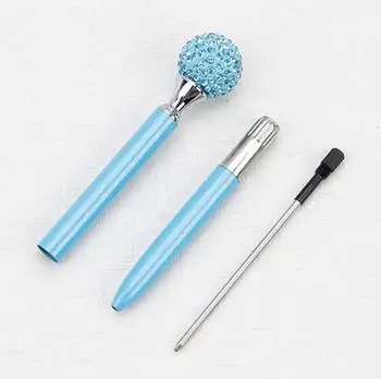 

500pcs/lot Big Carat Diamond Crystal Pen Gem Ballpoint Pen Ring Wedding Office Metal Ring Roller Ball Pen Rose Gold Silver