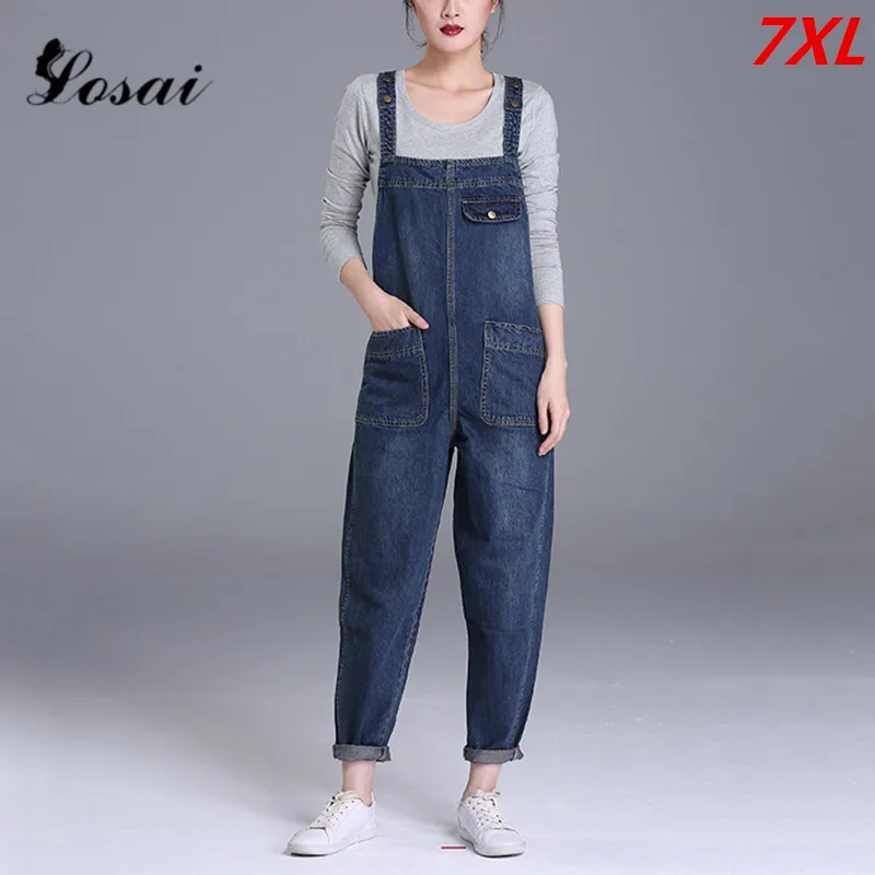 Najtaniej Plus rozmiar 7XL damski kombinezon dżinsowy 2019 panie luźne jeansy pajacyki kobiece w stylu casual, z dziurami kombinezon dresowy s chłopak ogólnie Playsuit