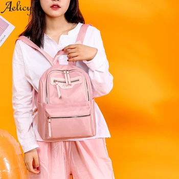 

Aelicy Ladies Sweet Solid Oxford Bag Zipper Travel School Bag Waterproof Travel Fashion Backpack Anti-theft Bolsa Impermeable