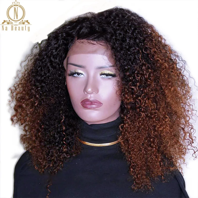 180 плотность 1B30 13x6 парик на кружеве remy волосы перуанские кудрявые Омбре