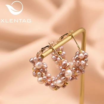 

XlentAg Natural Colourful Semi-Baroque Pearls Hoop Earrings White Purple Pink Women Birthday Party Gifts Bohemian Jewelry GE0853