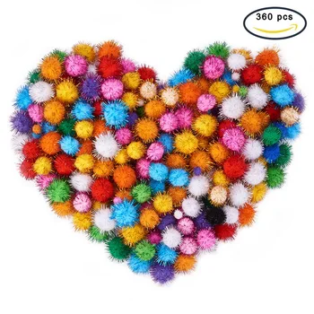 

360 Pcs Assorted Pompoms for Arts Crafts Fuzzy Pom Poms Glitter Sparkle Balls
