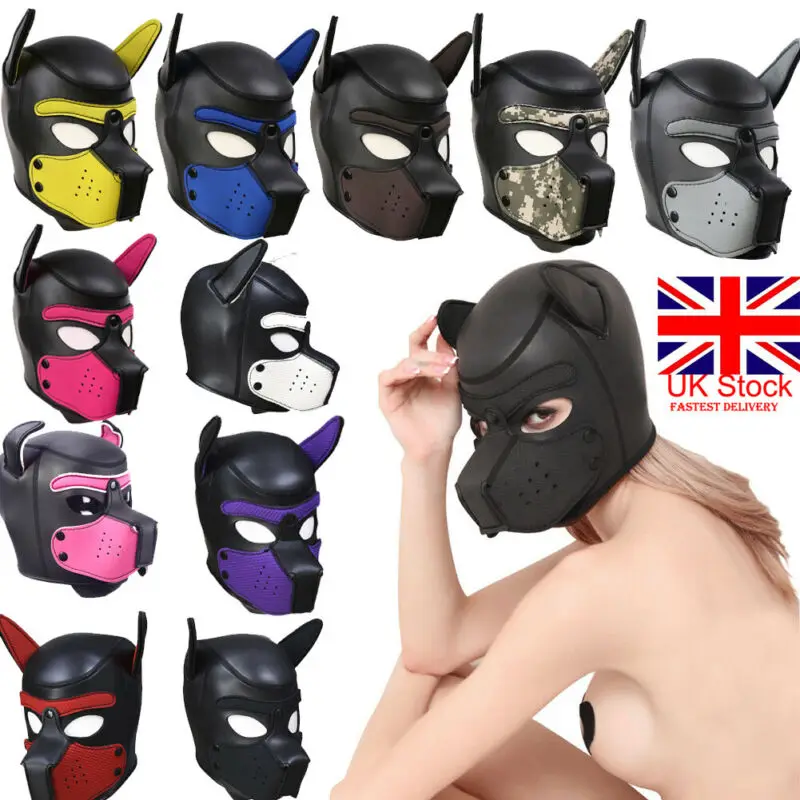 

Brand New Fashion Padded Latex Rubber Role Play Dog Mask Puppy Cosplay Full Head with Ears 10 Color Halloween Cosplay Dog Mask