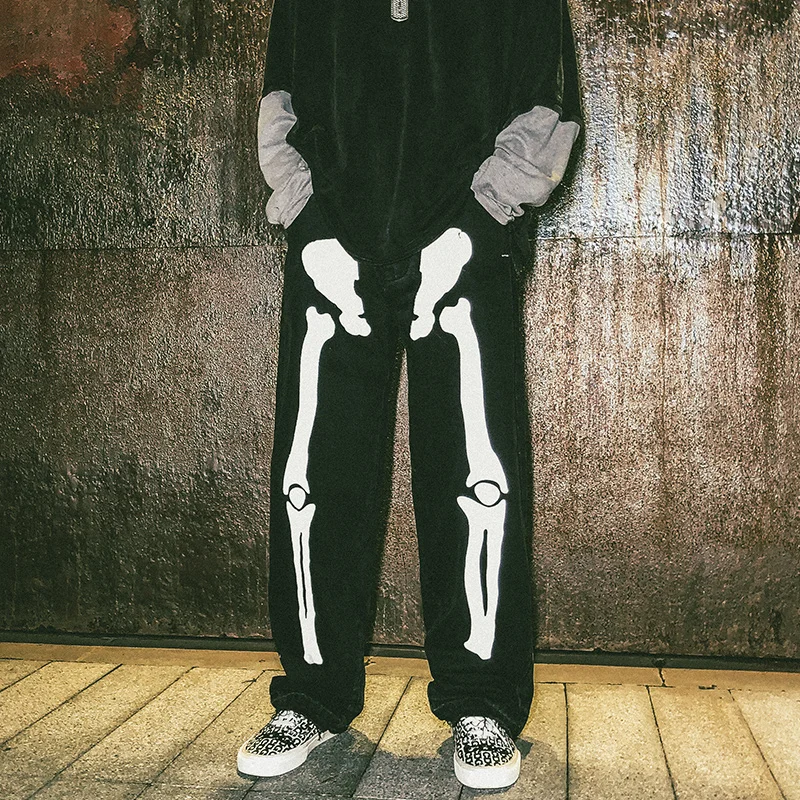 Новая зимняя серия han популярный дизайн логотипа фосфоресцирующие кости свободные Джокер прямые джинсовые брюки