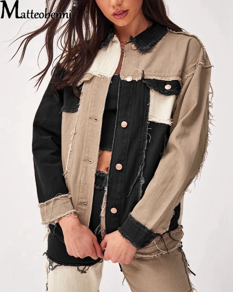 New Autumn Women's Patchwork Denim Jacket Plus