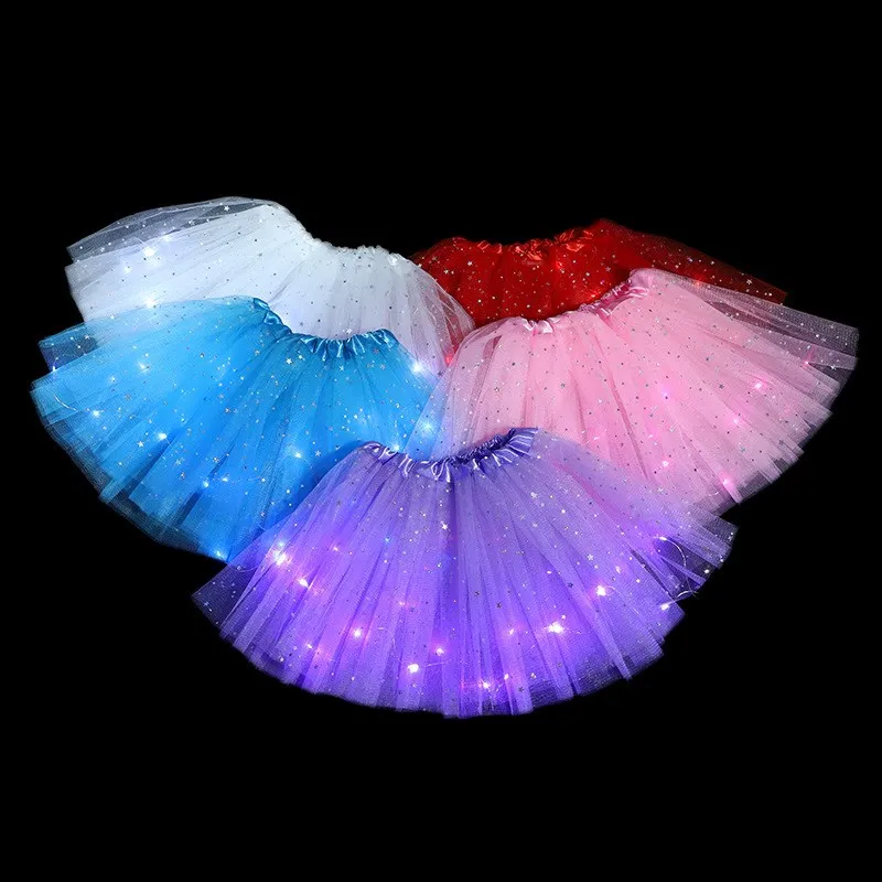 Girl Light up Tutu Glow Skirt Luminous Flower Wreath Ballet Miniskirt Costume Neon Led Clothes Wedding Birthday Party Gift Wands
