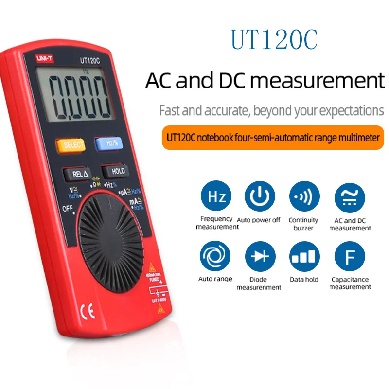 Цифровой мультиметр UT120A/UT120B/UT120C карманный размер автоматическое отключение Авто диапазон 4000 дисплей для DIYers и инженеров - Цвет: UT120C