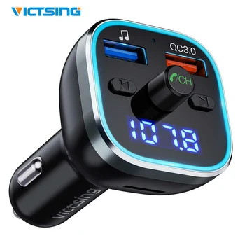 

Victsing Car Radio Adapter FM Transmitter Bluetooth 5.0 Music Player with 6 Colors Light & QC3.0 Quick Charge & Handsfree Calls