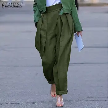 

ZANZEA Women High Waist Pants Ladies Casual Loose Long Trousers 2020 Fashion Harem Pants Plus Size Bottoms Pockets Streetwear