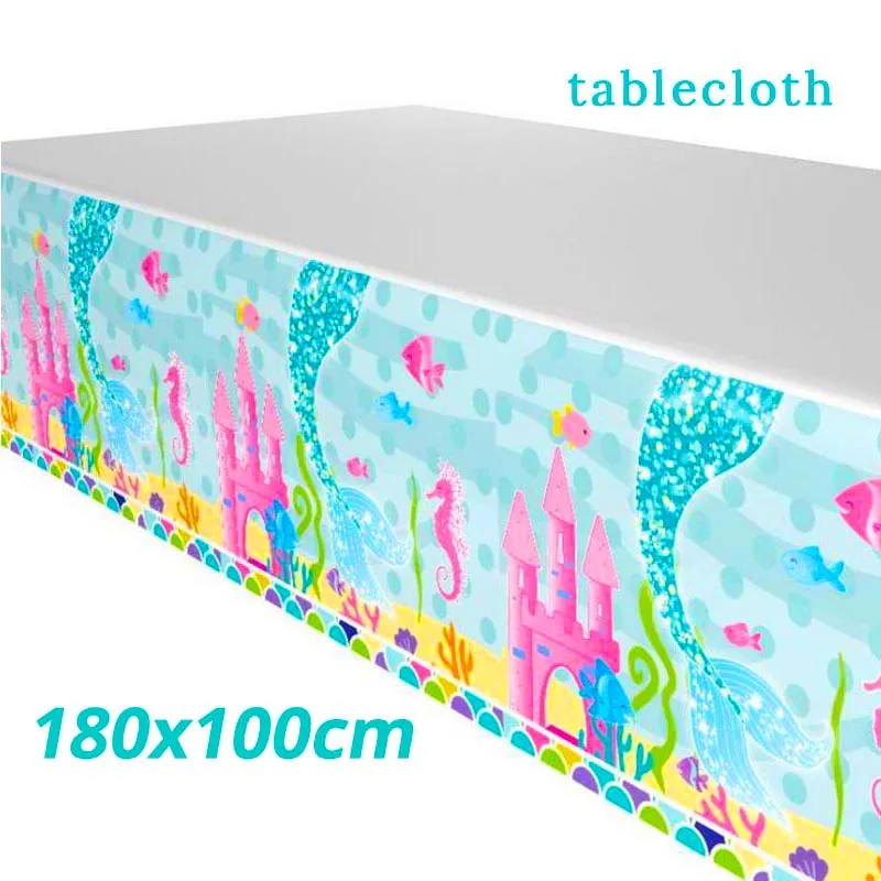 tablecloth JOY-ENLIFE набор для празднования первого дня рождения, вечерние русалки, посуда, бумажные стаканчики, тарелка, латексные шарики, вечерние украшения для детского душа - Цвет: tablecloth